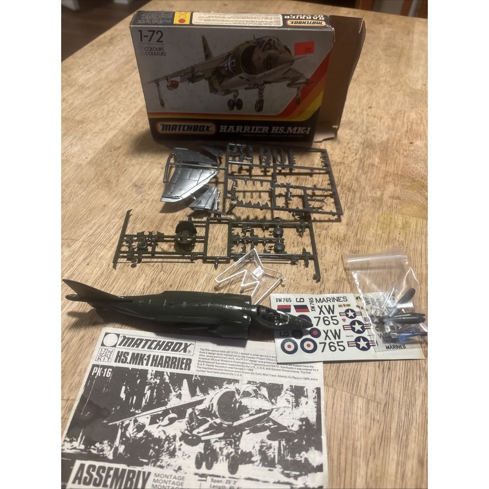 Matchbox Harrier HS.MK-1 1:72 Airplane Kit PK-16 NIB Unassembled  w/Patch